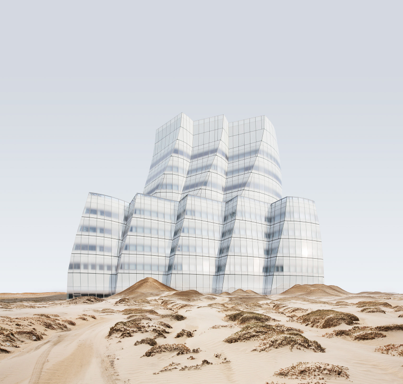 Frank Gehry’s IAC Headquarters, known as the “ice cube,” melting in a desert